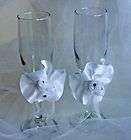 Wedding Toasting Glasses Wine Flute Champagne RHINESTONE ROSES White 