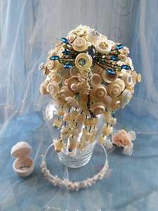 Custom Vintage Bridal Buttons and Brooch Bouquet Any Colors  