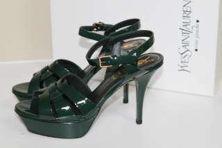 Yves Saint Laurent Tribute Green Patent Leather Platform Sandal Shoes 
