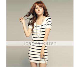 Joanna Kitten Ladies Trendy Slim stripes short Dress  