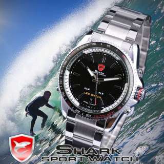 SHARK Men Quartz LED Steel Big Case Sports Army Wrist Watch + Box 