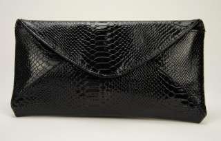 Women Classic Python Envelope Clutch Evening Handbag Purse Bag PU PVC 