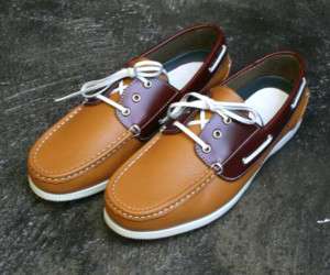 Mens Premium REAL Leather Boat Shoes SS040 Brown Sz  
