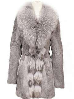 100% New Real Genuine Rabbit Fur Huge Raccoon Collar Coat Outwear 