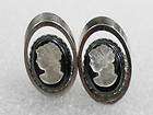 Antique Silver Oval Black silver Crystal Clip on Earrin  