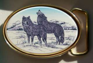Belt Buckle Barlow Scrimshaw Carved Painted Art Wolf Wolves 
