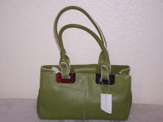 NWT Worthington Leather Purse Handbag Satchel Green with White Trim 