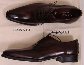 CANALI SHOES $745 DARK BROWN ANTIQUED PATINA DOT ORNAMENTED OXFORD 10 