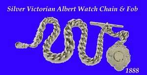Silver Victorian Albert Fusee Watch Chain & Fob 1888  