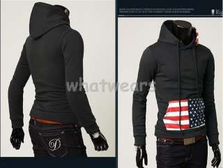 HOT Mens Patched American Flag Hoodie Coat White Z82  