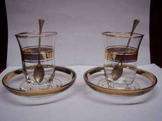 Vintage Pasabache Gold Rimmed Cups & Saucers & Spoons  