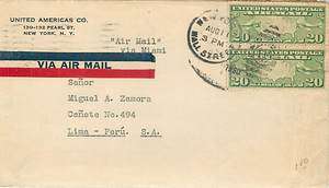1930 Air Mail Cover NY To Lima, Peru   Pair C9  