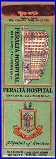 1930s Peralta Hospital DQ Matchcover  Oakland CA  