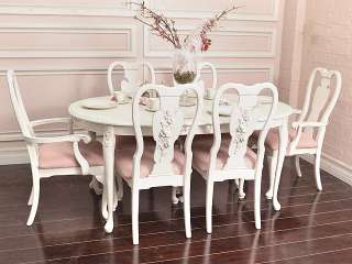  Cottage Chic Curvy White Dining Chairs Set of 6 French Vintage Style 