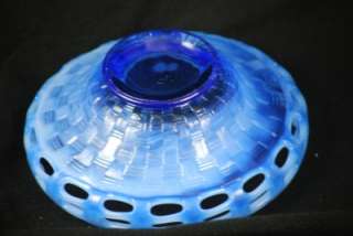 Fenton Open Edge 2 row sapphire blue Basket weave bowl  
