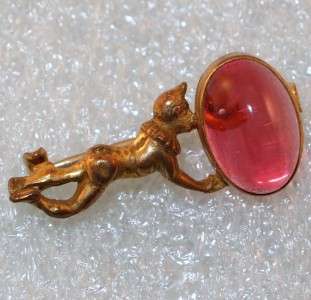 VICTORIAN GOLD FILLED FIGURAL ELF PINK STONE BROOCH PIN  