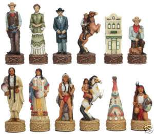 BRAND NEW COWBOYS AND INDIANS CHESS SET   HAND PAINTED  