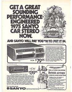 RARE 1975 Sanyo 8 Track 4 Channel Quad Tape Player Ad  