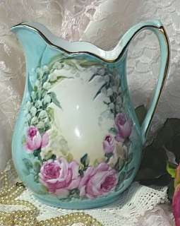 Porcelain Pitcher Romantic Victorian Chic HP Pink Roses  