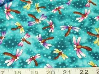 BTY DRAGONFLIES ON TURQUOISE PIXIE PATCH COTTON FABRIC BLANK QUILTING 