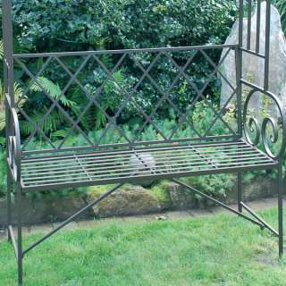 Rosenbogen mit Bank aus Eisen 150x55x220 bronce Rankbogen mit Sitzbank 