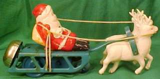Vintage SANTA CLAUS on SLEIGH WINDUP TOY Celluloid BELL  