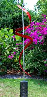 Large Outdoor Modern Abstract Painted Metal Art Sculpture Red Ribbon 