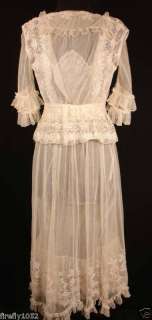 ANTIQUE VINTAGE EDWARDIAN COTTON  LACE 1900 LAWN DRESS  