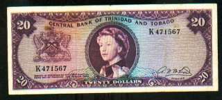 TRINIDAD AND TOBAGO 20 DOLLARS L.1964 PICK # 29b FINE.  