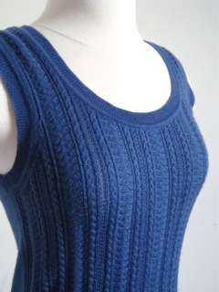 NWT Carolina Herrera   $890 Prusian Blue Pointelle Knit Shell, Medium 