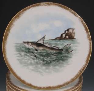 12 FRENCH HANDPAINTED PORCELAIN FISH PLATES, 1890 1920  