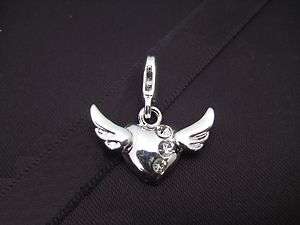 Clip On Silver Plated Heart & Angel Wings Charm  
