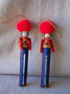 Vintage Soldier Clothespin Christmas Ornaments Wooden  