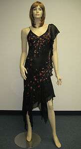 Sue Wong Designer Dress 6 Gown Cocktail Evening Black Beaded Red Roses 