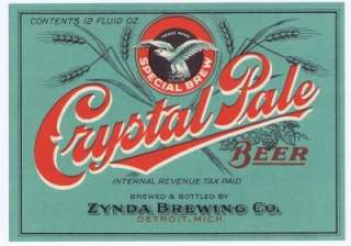 Crystal Pale beer label Zynda Brewing Co Detroit MI IRTP  
