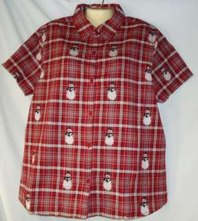Womens NWT Red Plaid 100% Cotton Christmas Snowman Shirt 1X 2X 3X 