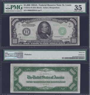 1934A $1000 ONE THOUSAND DOLLAR BILL FEDERAL RESERVE NOTE FRN PMG 