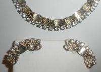 Vtg Necklace Earring Set 48 Crystal Rhinestones Silver  