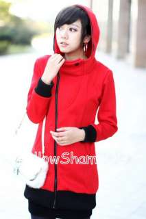 hooded asymmetric zip sweatshirt jacket red xs/s  