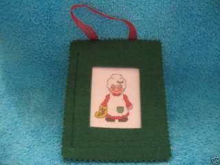 Completed Counted Cross Stitch Mrs Claus Felt Frame  