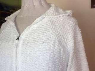 JILL White Hoodie Cardigan Sweater Cotton Linen L Lg  