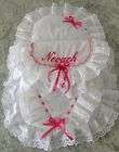 Frilly PERSONALISED dolls, pram set, choice of ribbon colour items in 