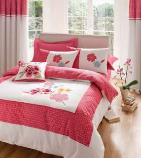 Red & White Duvet Cover & Pillowcases Bedding Set, Curtains, Cushions 