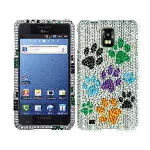 Silver Multi Color Dog Paws Bling Rhinestone Faceplate Diamond Crystal 