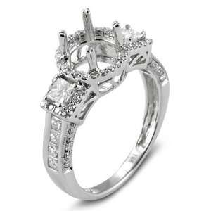 14k White Gold Round & Princess Diamond Ladies Bridal Semi Mount Ring 