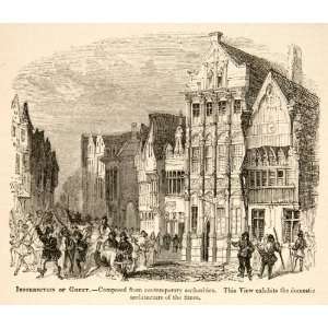  1877 Woodcut Insurrection Ghent Wartimes Architecture 