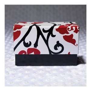  Designer Index Card Box, Red/Black/White Floral Office 