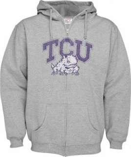 TCU Horned Frogs Grey Distressed Mascot Full Zip Hooded Sweatshirt 