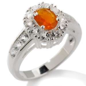 53ct Mexican Fire Opal and White Topaz Sterling Silver Oval Ring at 