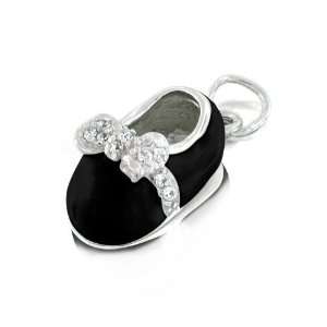  Bling Jewelry Black Enamel CZ Bow Petite Baby Shoe Charm 